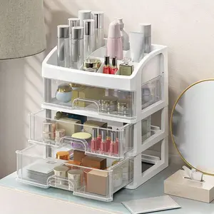 Multifunctional Desktop Cosmetic Storage Box with Drawers, Large Capacity Waterproof Dustproof Plastic Material, Ideal for Makeup Desk