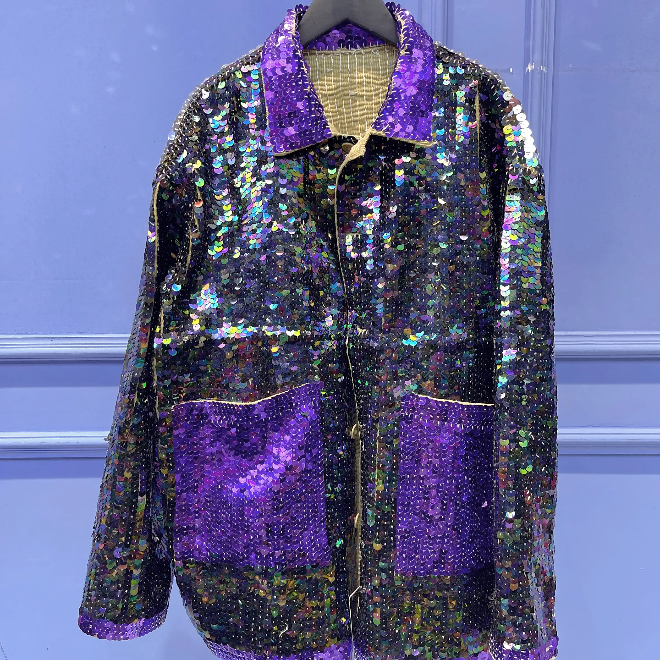#41 LunaSparkle handmade designer Color-changing sequin jacket