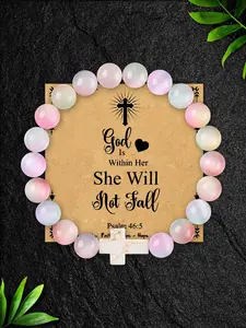 Real Natural Stone Cross Bracelet, Christian Bible Verse Gift Card Included, Religious Jewelry for Women & Teens, Perfect Easter Gift