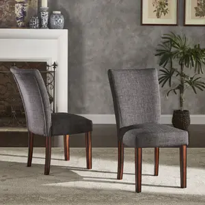 Set of 2, Espresso Finish Dark Grey Fabric Parson Chair