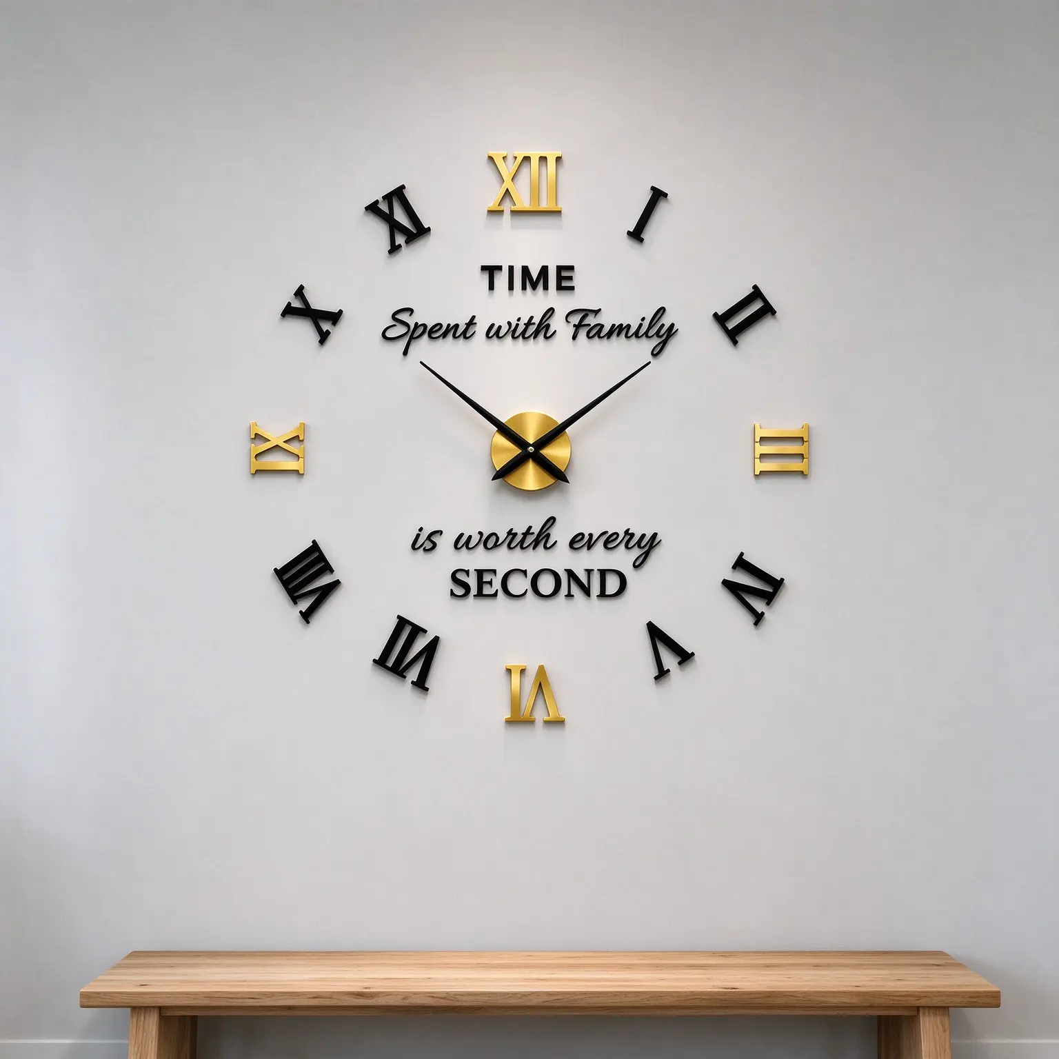 Frameless Round Adjustable DIY Install Classic Wall Clock - Silent Move Non-Ticking Acrylic Clock with "Family Time" Quote, 60-130cm Minimalist Living Room Decor for Families, Housewarming Gift