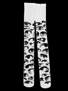 Retro Goth Pantyhose for Emo Girls, Y2K Style Punk Printed Fitted Tights, Stylish Gothic Hosiery for Women, Perfect for Fashion-Forward Underwear