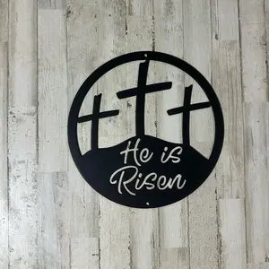 •	He Is Risen Resurrection Metal Wall Art
