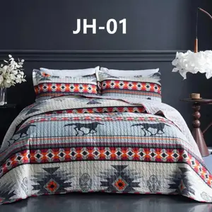 Gray Southwest Horse 3 Piece Oversized Quilt Set
