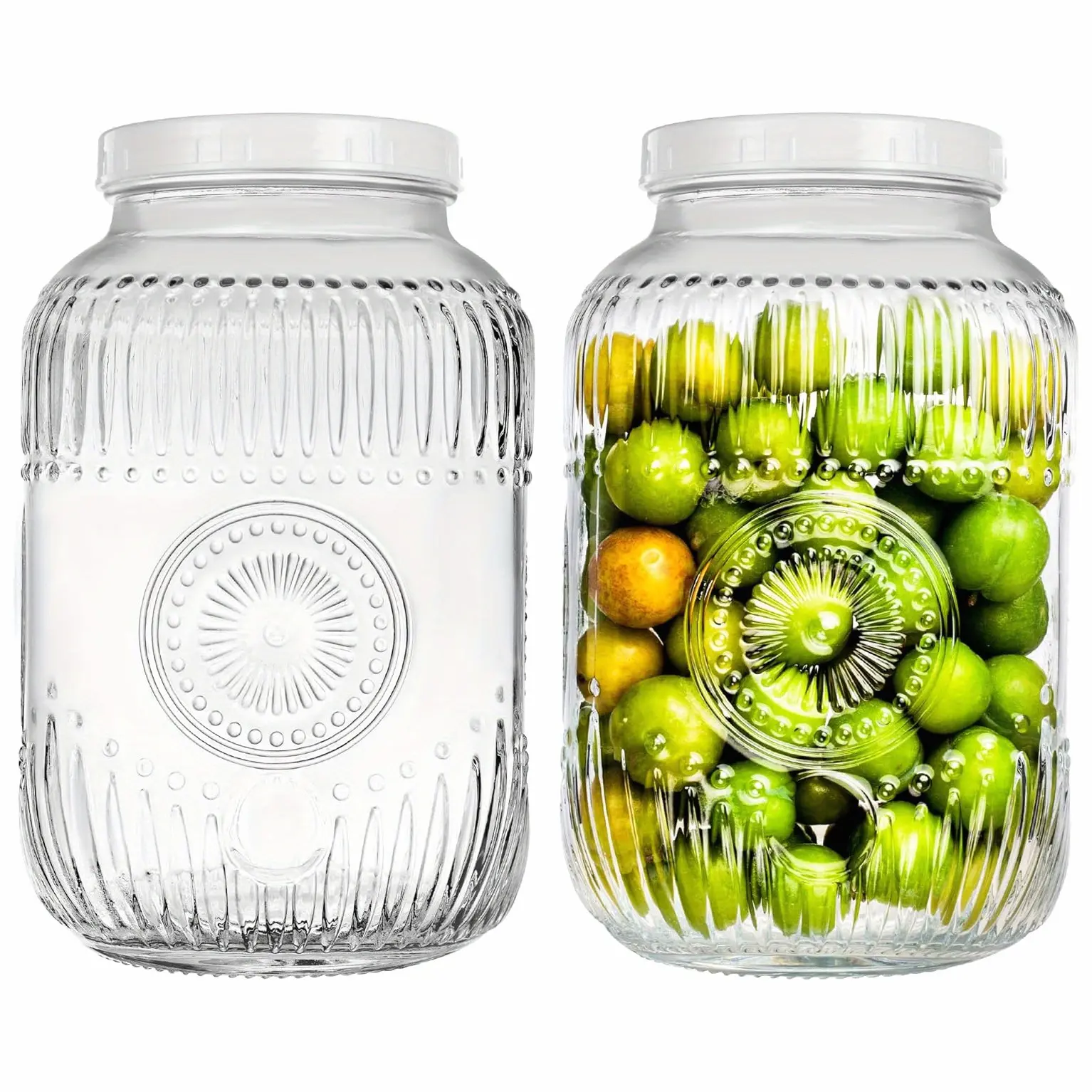 2-Pack 1-Gallon Wide-Opening Glass Jars with Secure Screw Lids & Handles, Kitchen Preserving Containers for Fermentation, Kombucha Storage