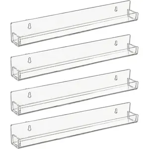 4 Pack Nail Polish Rack Wall Mounted Shelf with Removable Anti-Slip End Inserts,15 Inches Invisible Acrylic Floating Bookshelf for Kids Room,Picture Ledge Vinyl Record Display Shelf Holder springtok