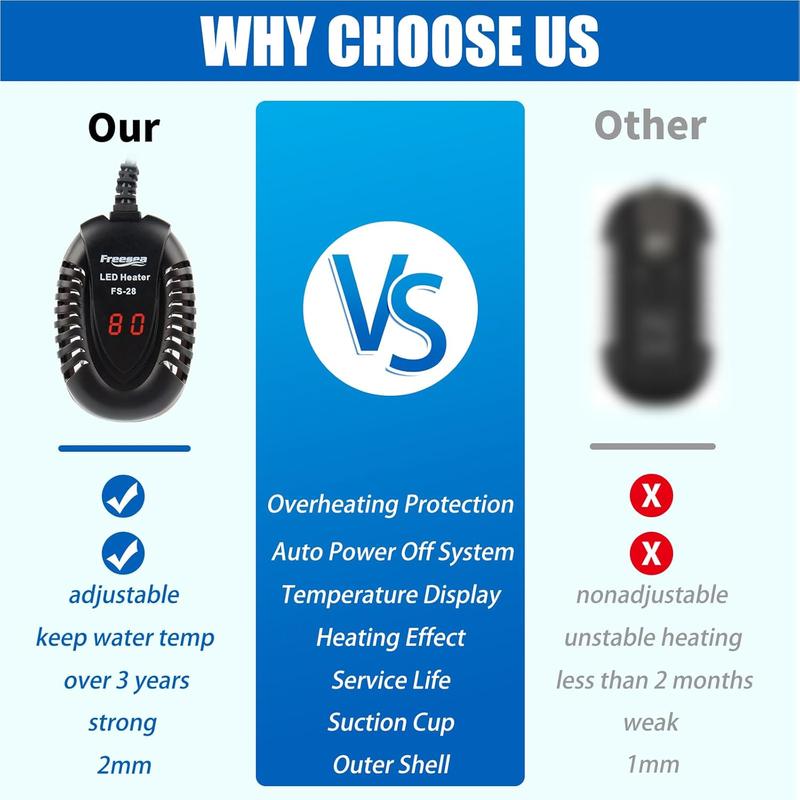 FREESEA Aquarium Fish Tank Heater: 100W Small Submersible Turtle Heater with Adjustable Temperature External Controller for Betta | Saltwater | Freshwater | 10-20 Gallon Mini Submersible Aquarium Heater Adjustable USB gallon tank