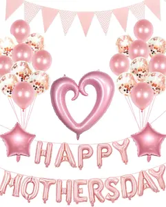 Happy Mother's Day Balloons Set, Pink Rose Gold Mothers Day Banner Letter Balloons Decor for Women Decorations for Party