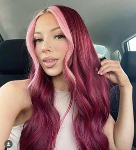 SMILCO/30-inch Wine red with pink highlights Loose Wave without Bangs/| SM6967