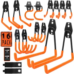 Heavy-Duty Garage Hooks Set of 16 Wall-Mounted Utility Storage Hangers with Mop/Broom Holders, Extension Cord Organizer for Power Tools, Garden Tools, Ladders & Hoses