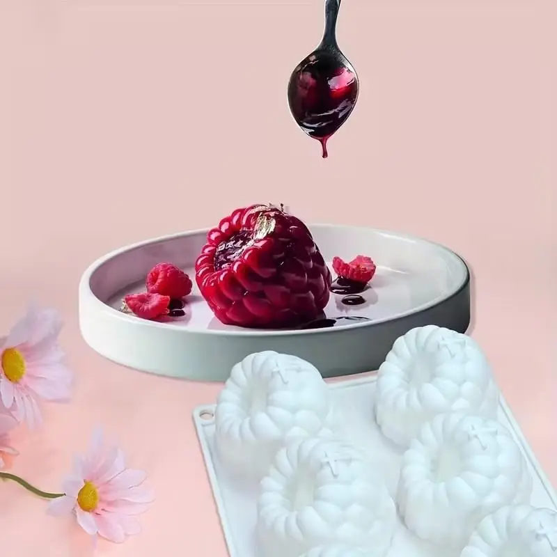 Silicone Raspberry Mousse Cake Mold, 6-Cavity Large Raspberry Chocolate Mold, Fruit Candle Mold, Baking Supplies & Crafting, Decorative Cake Mold, Baking Molds