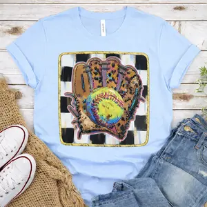 Leopard Print Softball Glove Graphic Tee | Colorful Softball Lover T-Shirt