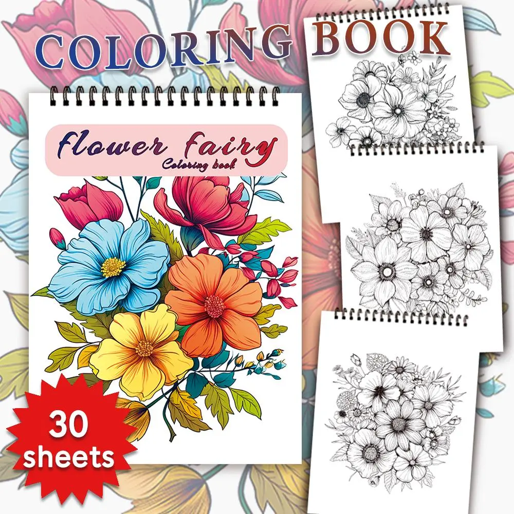 Flower Fairy Coloring Book, 11.2x 8.3inch Spiral Coloring Book, DIY Painting Supplies for Stress Relief, Holiday Gift, Back to School Gift