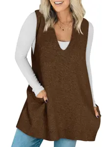 Sweater Vest Women Sleeveless V Neck Oversized Knit Tops Tunic Dress with Pockets Fall Fashion 2025