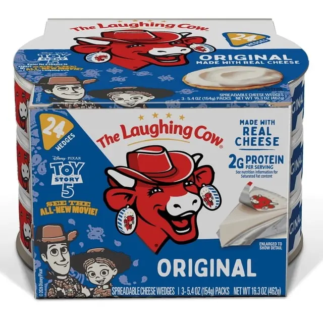 The Laughing Cow Original Creamy Swiss Cheese Wedges, Spreadable Snack Cheese, 3 Pack, Individually Wrapped Cheese Wedges