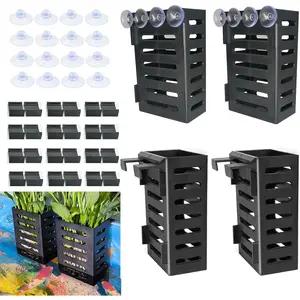 4 countS Hanging Aquarium Planter Cups, Aquatic Plants Holder, Aquarium Planter Cup, Aquarium Decorations Plants Pot and Fish Tank Plants Pot for Live Aquarium Decor (Black-4 countS)