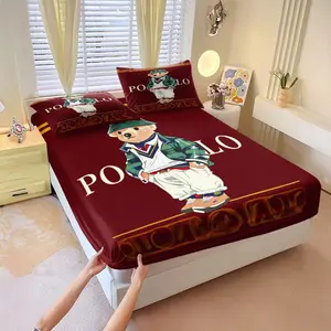 Stylish Bear Printed Fitted Sheet Set, Cozy Bedding Set with Colorful Digital Print, Soft and Durable Microfiber for a Charming Bedroom Makeover, Perfect for Kids and Bear Lovers! 3Pcs Includes 2 Pillowcases, No Pillow Core
