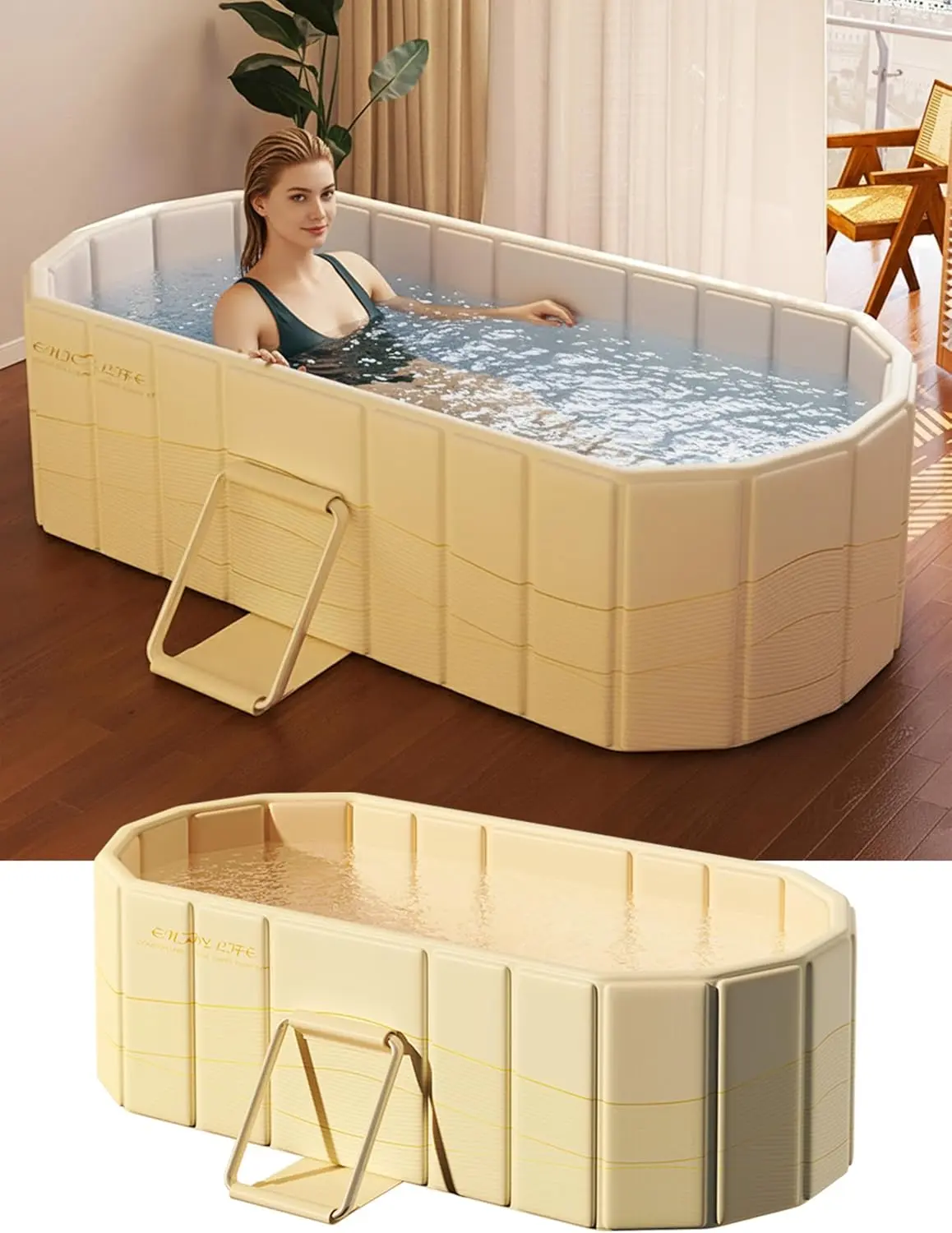 1.5M Extra Large Foldable Soaking Bathtub for Adults, Collapsible Portable Freestanding Home Tub for Bathroom Use, Ideal for Hot Spa Bath & Cold Plunge (Fits Kids for Bubble Baths)