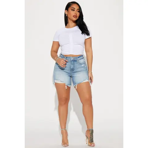 Hallie Hybrid Ripped Denim Shorts - Light Wash