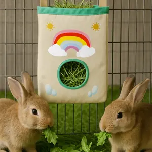 Small Pet Dutch Pig Grass Bag Rainbow Style, Rabbit Hanging Hay Bag, Hamster Feeding Bag, Feed Bag for Small Pets