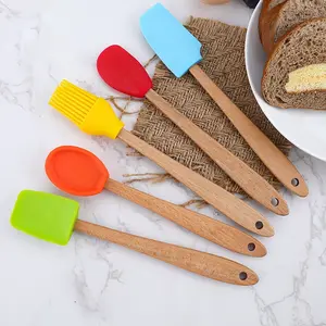 5-Piece Silicone Spatula Set, Mini Scraper with Wood Handle, Heat Resistant Baking Tools for Kids Kitchen, Colorful Cooking Utensils, Kitchen Gadgets