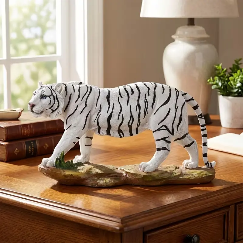 White Tiger Statue Realistic Animal Figurine for Home Decor and Collection