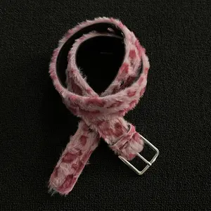 Leopard print plush Y2K style belt, niche Y2K design, punk style street waist chain, fashionable pin buckle belt