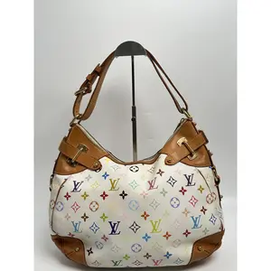 Pre-owned Louis Vuitton Canvas Shoulder Bags Takashi Murakami Monogram Multicolore Greta Shoulder Hobo Bag White JA815LV