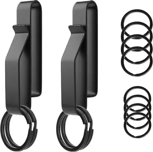 Tactical Stealth Duty Belt Key Holder 2 Pack Belt Key Clip Holder with 12 Pcs Key Rings Black Stainless Steel Belt Loop Holder for Duty Policemen Fire Agencies Law Enforcement 75X12.5mm
