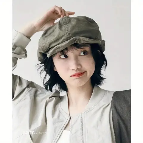Japanese style large collar painter beret makes the face look smaller. Simple and versatile small beret, octagonal art hat, round beret, retro art hat, young painter hat, multifunctional headwear, dry cleaning only, stretchable fit,