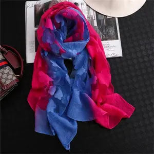 Meifa Women Lace Gradient Flower Silk Scarf