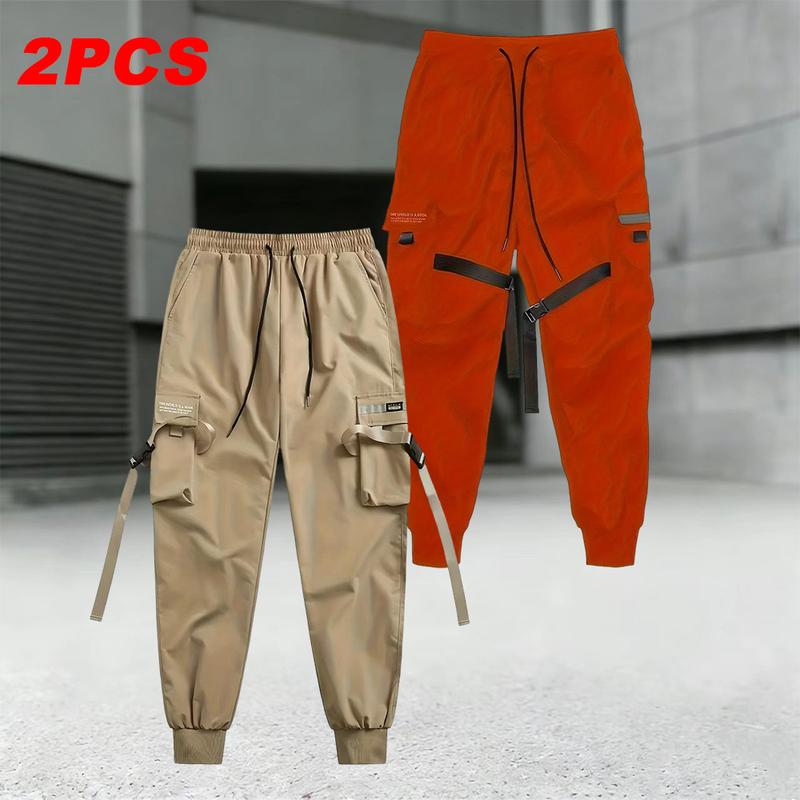 Men's Relaxed Fit Outdoor Hiking Pants Spring & Autumn, 2-Pack, loose work pants with multiple pockets, drawstring waistband, lightweight breathable fabric, perfect for hiking, camping, and everyday casual wear