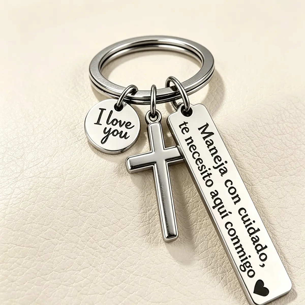 Spanish Drive Safe Keychain, Engraved Stainless Steel "Maneja con Cuidado, Te necesito aqui conmigo" & "I Love you" Key Ring, "Recuerda que TE AMO, PAPÁ" Key Ring, Romantic Gift for Boyfriend, Husband, Anniversary, Farther, Birthday & Valentine's Day