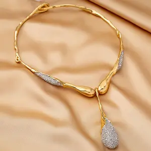 AlexisBittar gold-plated diamond water drop necklace, sophisticated and ingenious design, two-piece set of earrings and necklace