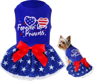4th of July Dog Dress for Small Dogs, Sparkly Stars Patriotic Puppy Clothes Girl Summer Outfit