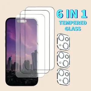 (6 in 1) 3Pieces Front Side Transparency Nano Oleophobic Coating Tempered Glass 2.5D Screen Protector Suitable For iPhone 17 17Pro ProMax 17Air + 3Pieces Back Lens Protector, Phone Screen Protector, Full Coverage, Durable Glass, Scratch resistant