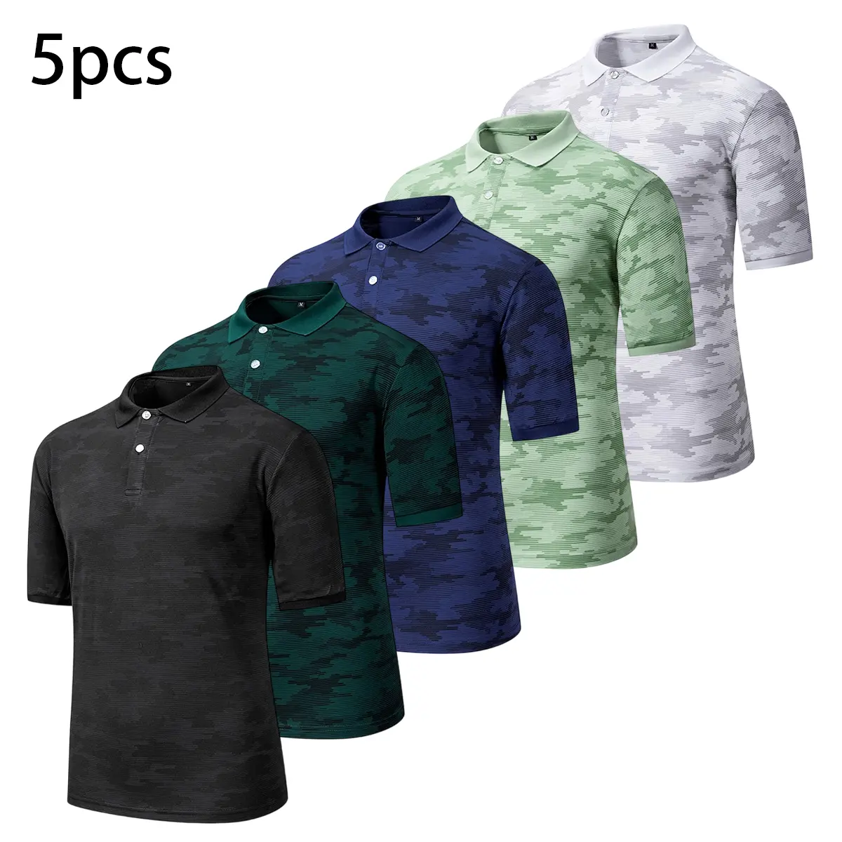 Male 5-Pack Dry-Fit Polo Neck Shirts - Short-Sleeve Quick-Drying Tactical Tops, Lightweight Fitness Workout Shirt, Casual Outdoor Sports Wear, All-Seasons Athletic Fashion Activewear