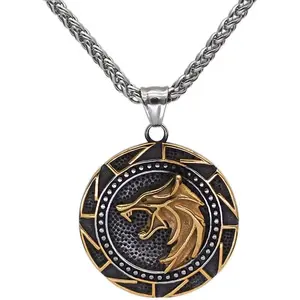 GuoShuang wolf necklace for men Gift Wolf Pedant necklace stainless Steel Theme of Wolf necklace :witcher necklace medallion get idea is from wolf