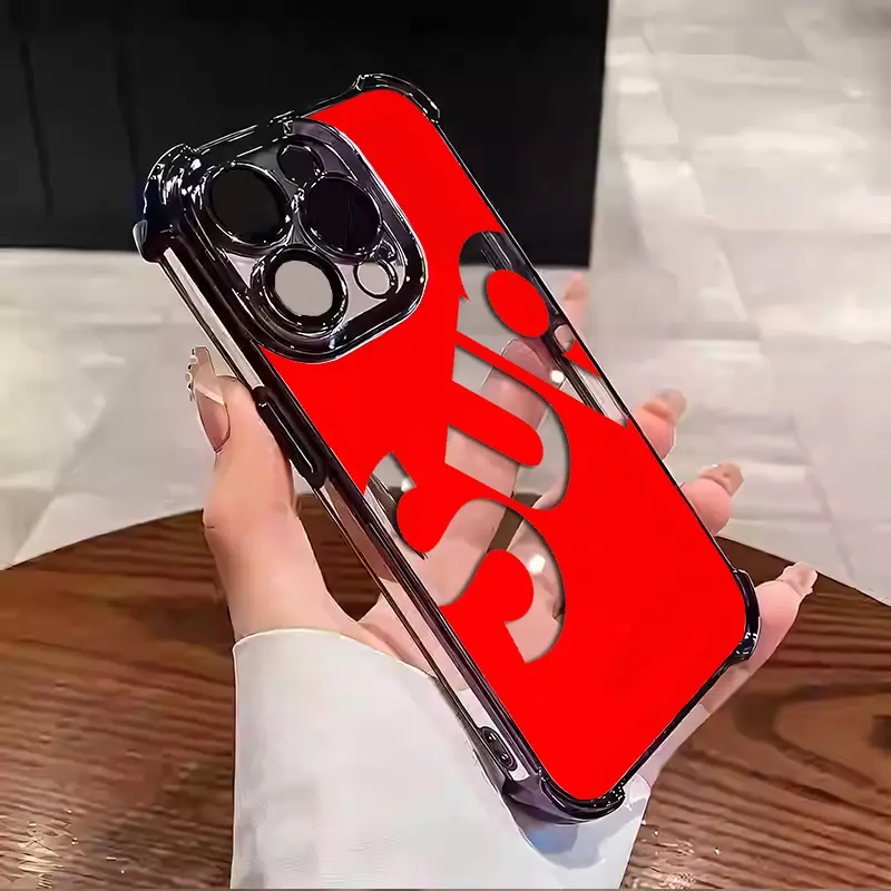 SUP Pattern Hollow Design Interesting Aesthetic Electroplated TPU Casing For iphone 16 15 14 13 12 11 X XS PRO PLUS MAX Four Corners Anti-Fall Transparent Casual Soft Silicone Phone Cases Perfect Gift for Men L1412