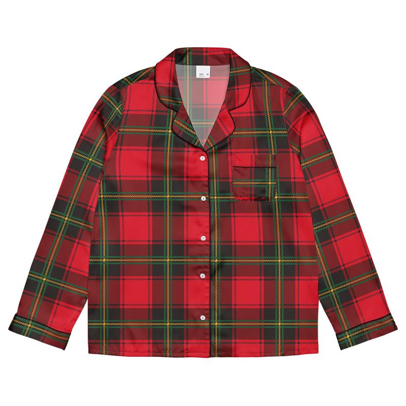 RED AND GREEN PLAID SILKY PAJAMA SET