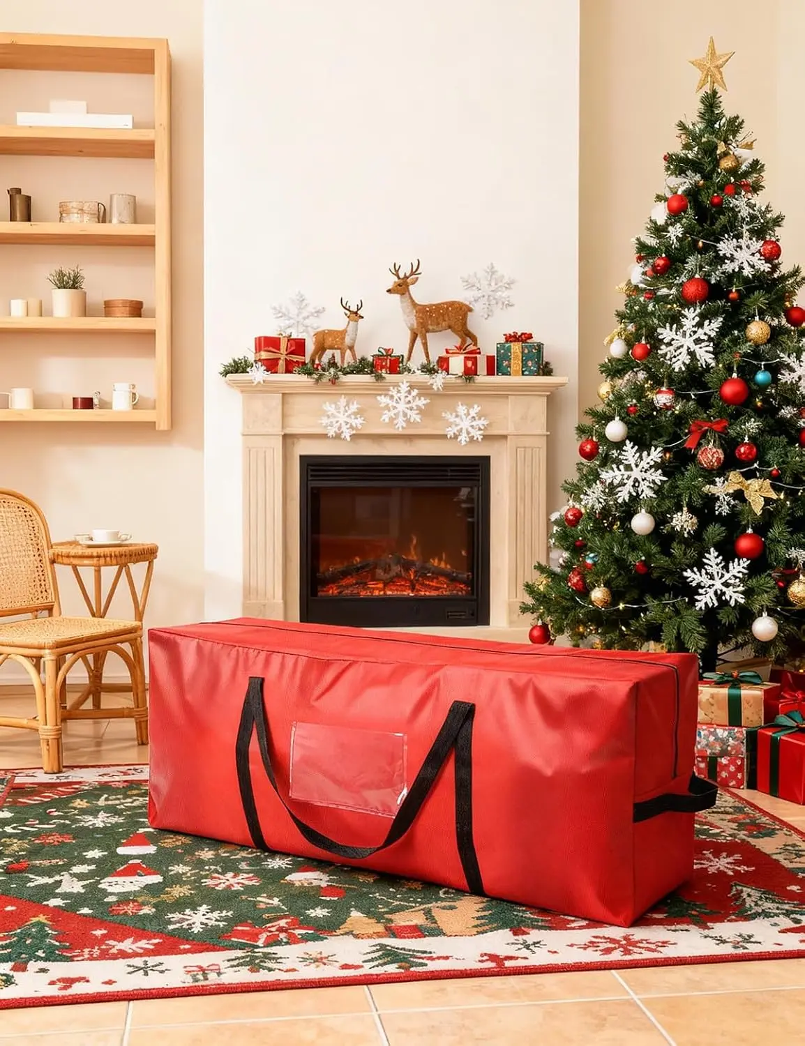 Christmas Tree Storage Bag – Fits Up to 7.5 Ft Xmas Tree, 600D Oxford Fabric, Waterproof & Tear-Resistant Material with Reinforced Handles and Zippers & Card Slot, Protects from Dust & Moisture