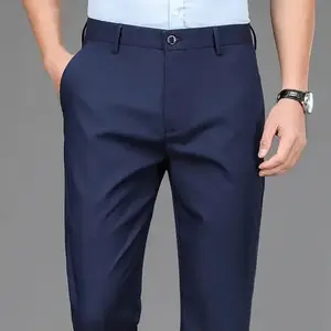 Male Smart Casual Pants Stretchy Sports Men's Fast Dry Trousers Spring Autumn Full Length Straight Office Black Navy Work Pants Menswear