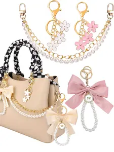 3pcs/Set Elegant Metal Bag Charms & Keychains Set-Double Layer Faux Pearl Bead & Chain Purse Charms,Decorative Bag Chain Handbag Decoration Purse Bag Extender Chain Bag Strap Purse Charms Accessories Keychain Kawaii Accessories For Bags
