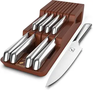 imarku Knife Set, 10 PCS Japanese Stainless Steel Knife Block Set, Kitchen Knife Set with Wooden Drawer Organizer, best gifts.