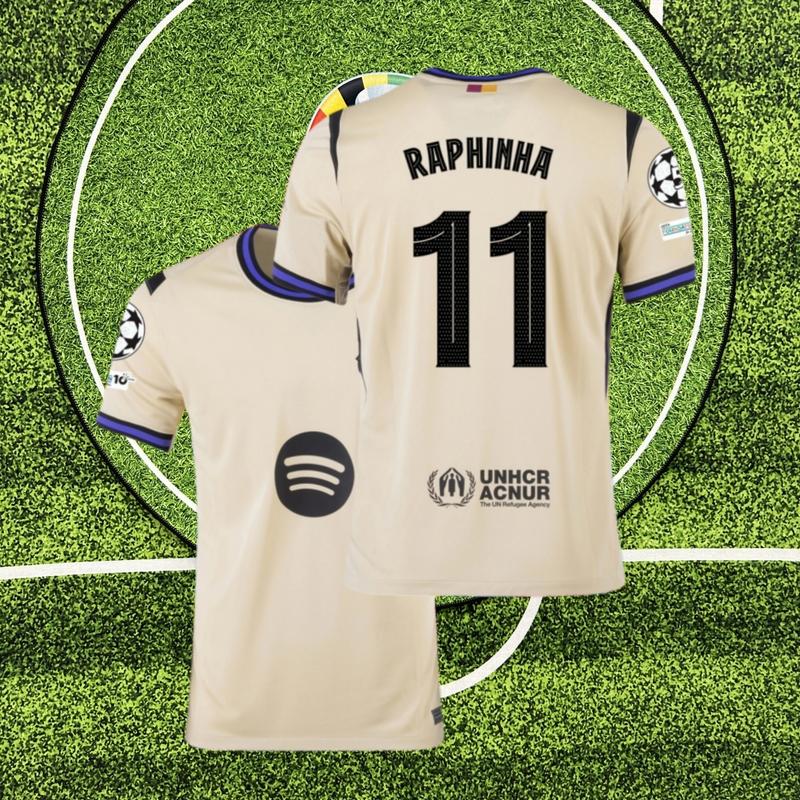 La Liga 2025-26 Away Kit Raphinha #11 Fan Edition Adult Red Blue Short-Sleeve Breathable Quick-Dry Soccer Jersey