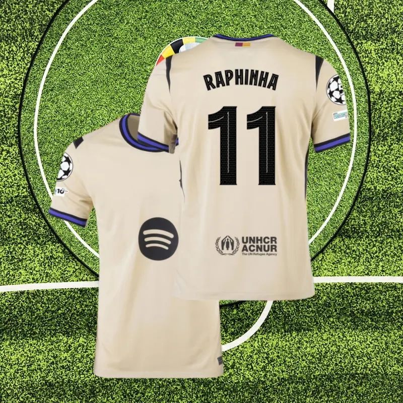 La Liga 2025-26 Away Kit Raphinha #11 Fan Edition Adult Red Blue Short-Sleeve Breathable Quick-Dry Soccer Jersey