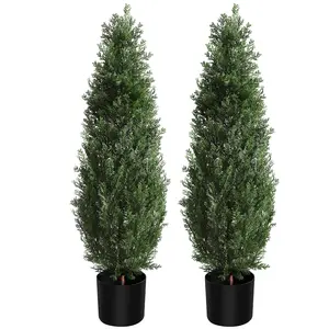 5ft (60in) Set of 2 UV-Protected Artificial Cedar Topiary Trees, Realistic Faux Boxwood Shrubs for Indoor & Outdoor Porch, Garden & Front Door Decor