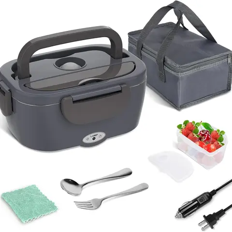 3-in-1 Electric Lunch Box Food Heater, 1.5L Leakproof Modern Aluminium Container with Tableware, 12V/24V Car & 110V Home Heating Options for Adults