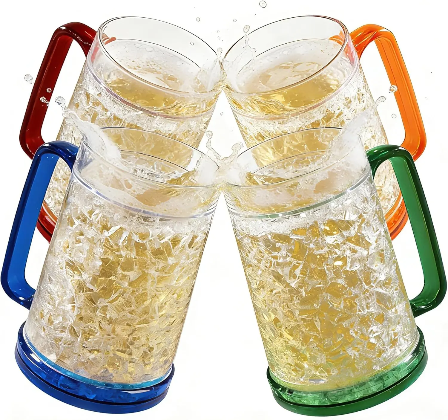 Double Wall Gel Freezer Mug 16oz Frosty Ice Mug Set of 4, Freezable Gel Keeps Drinks Cold Longer, Perfect for Beer Juice Soda Parties & Home Use