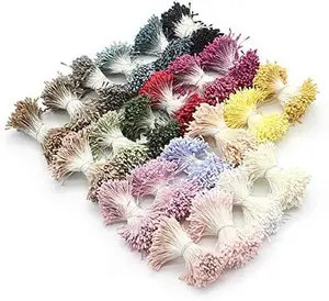 Crafts Double Heads Artificial Matte Flower Stamen for DIY Scrapbooking Pistil Cake Craft Wedding Home Decoration Random Mixed 10 Color 900PCS(Color 2)